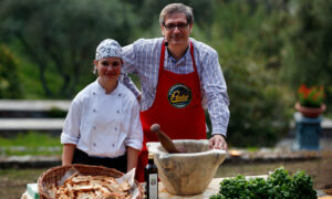Culinary Group Tours Italy. 2 Chef outdoor cooking show.