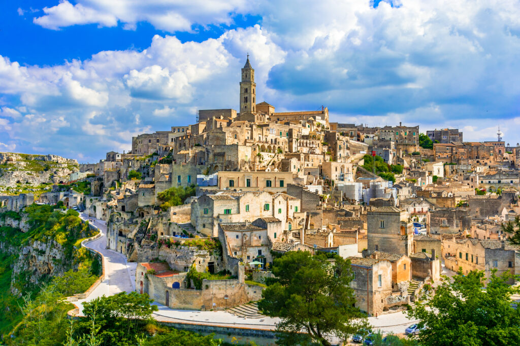 Landscape view of the old town of Matera European Capital of Culture at dawn