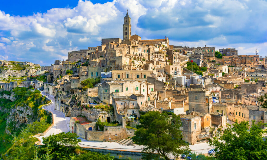 Landscape view of the old town of Matera European Capital of Culture at dawn
