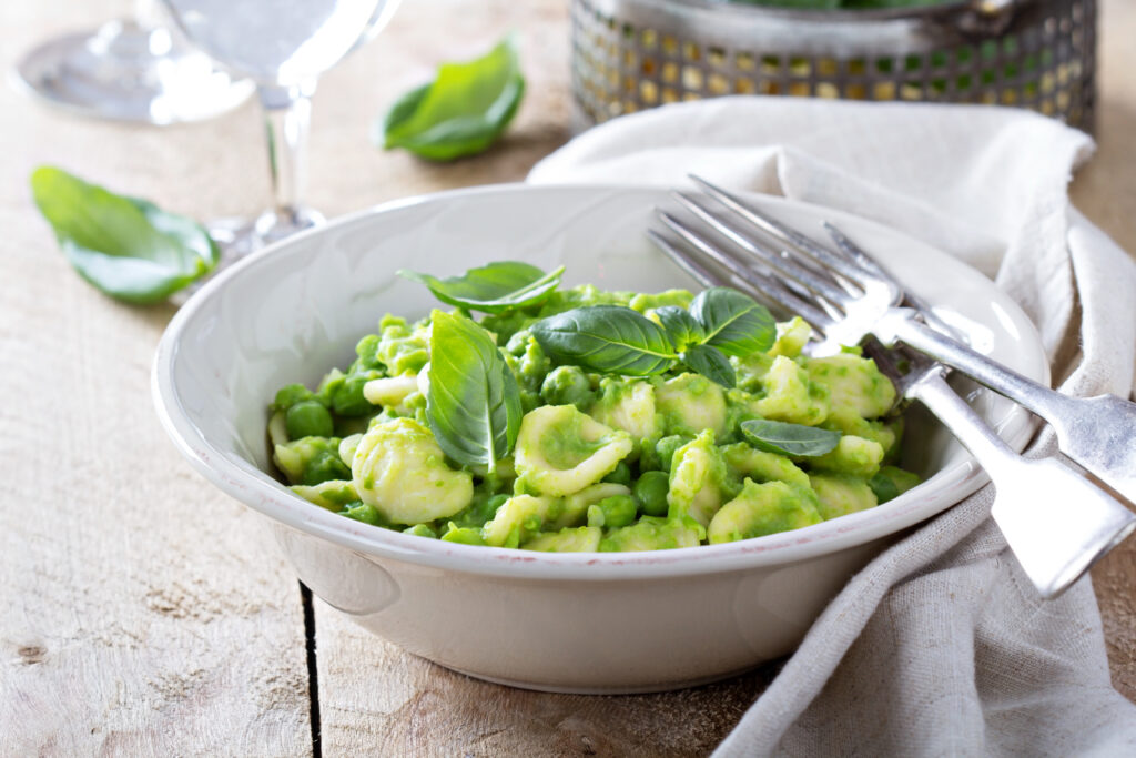 Orecchiette pasta with peas and fresh basil