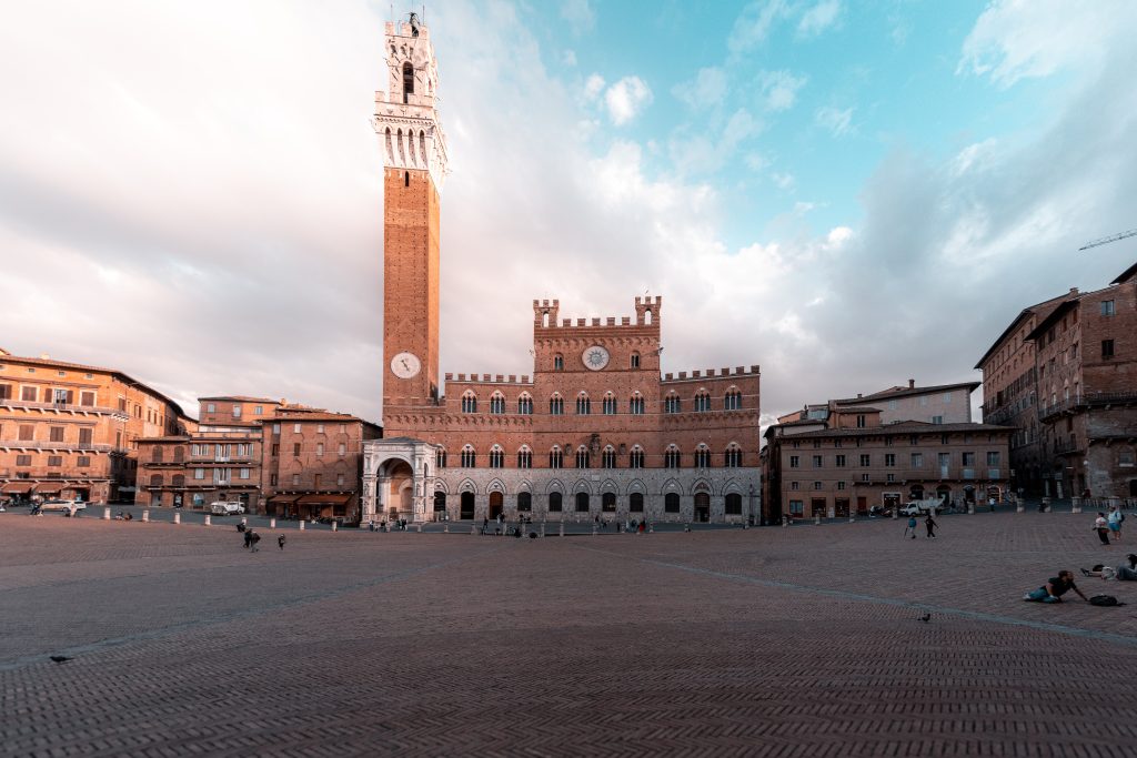 City tower of Siena, Piazza del compoItaly, Italy.