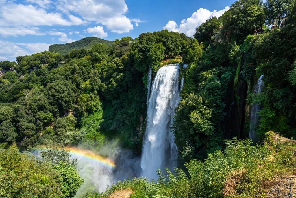 Beautiful landscape with Marmore falls and the rainbow, Umbria