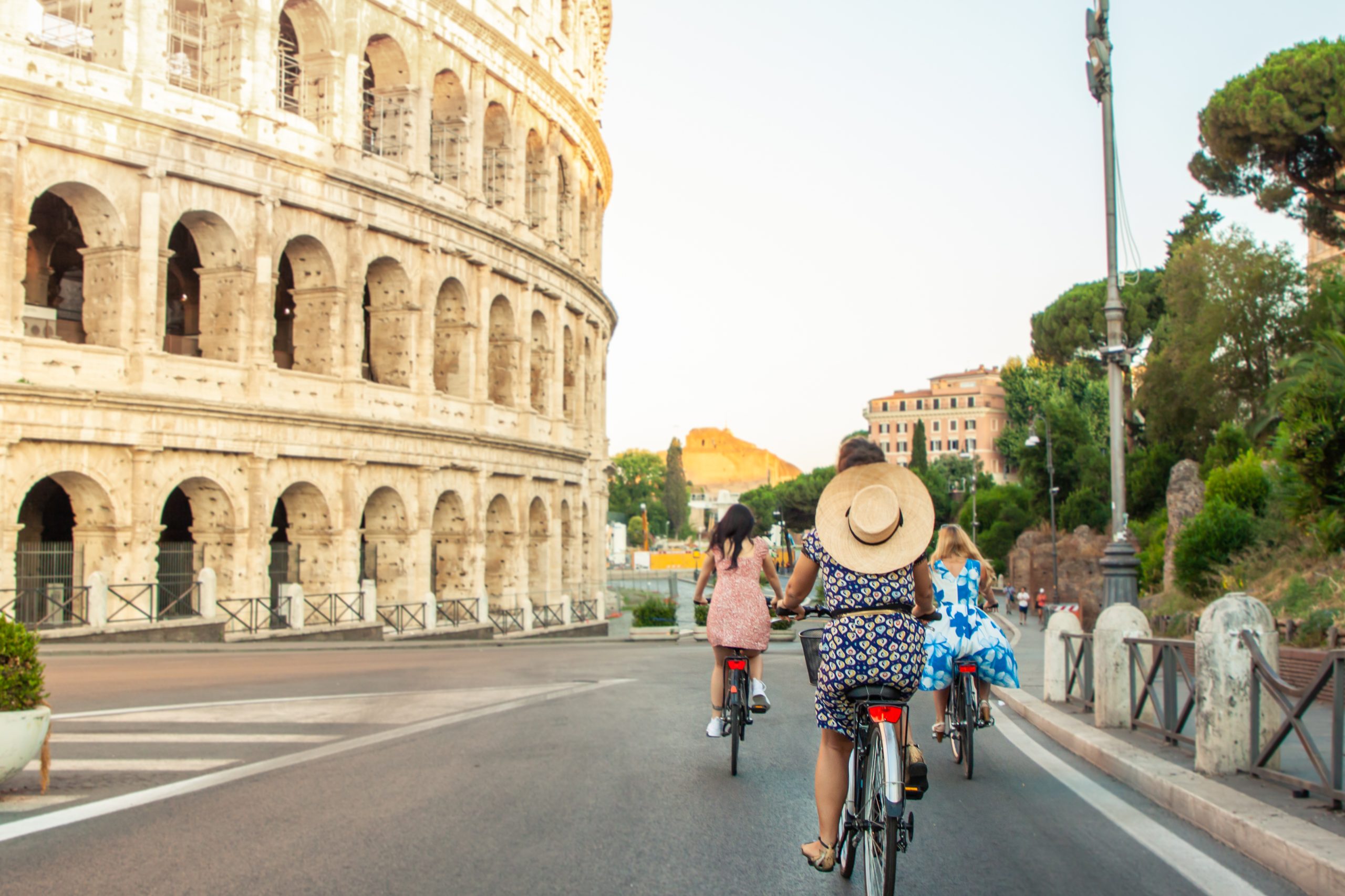 Bike Tour Colosseum in Rome, Italy at sunrise.