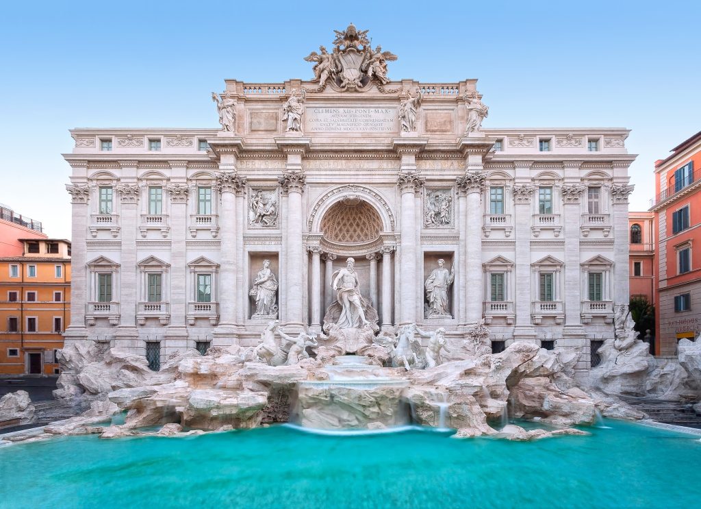 The famous Trevi fountain in Rome, Italy.