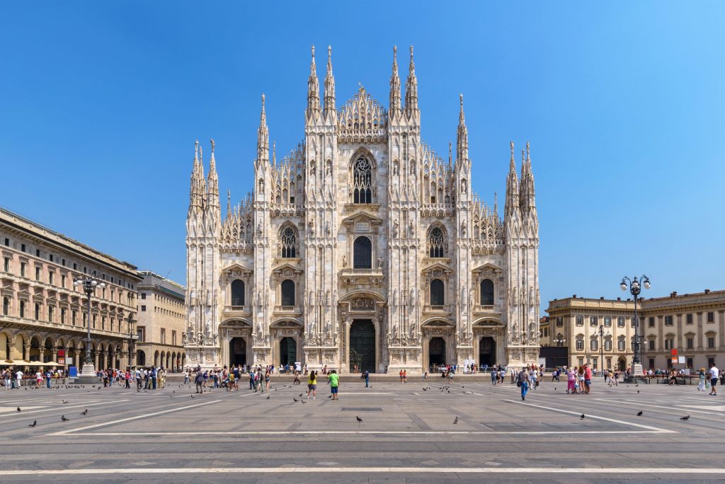 Milano Duomo, blue sky and sunny weather.