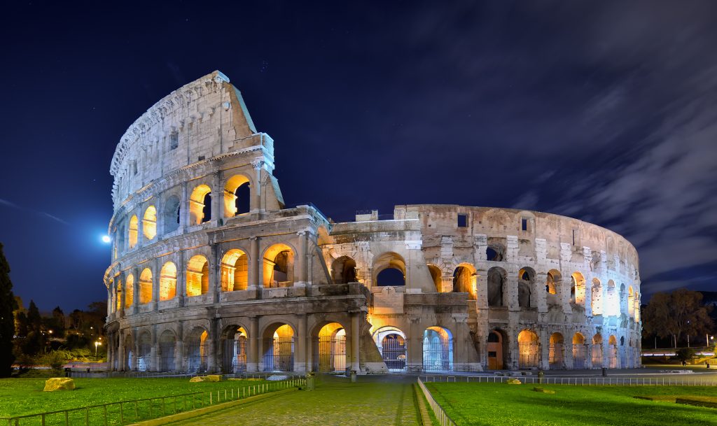 Colosseum at night in the moonlight, Italy.