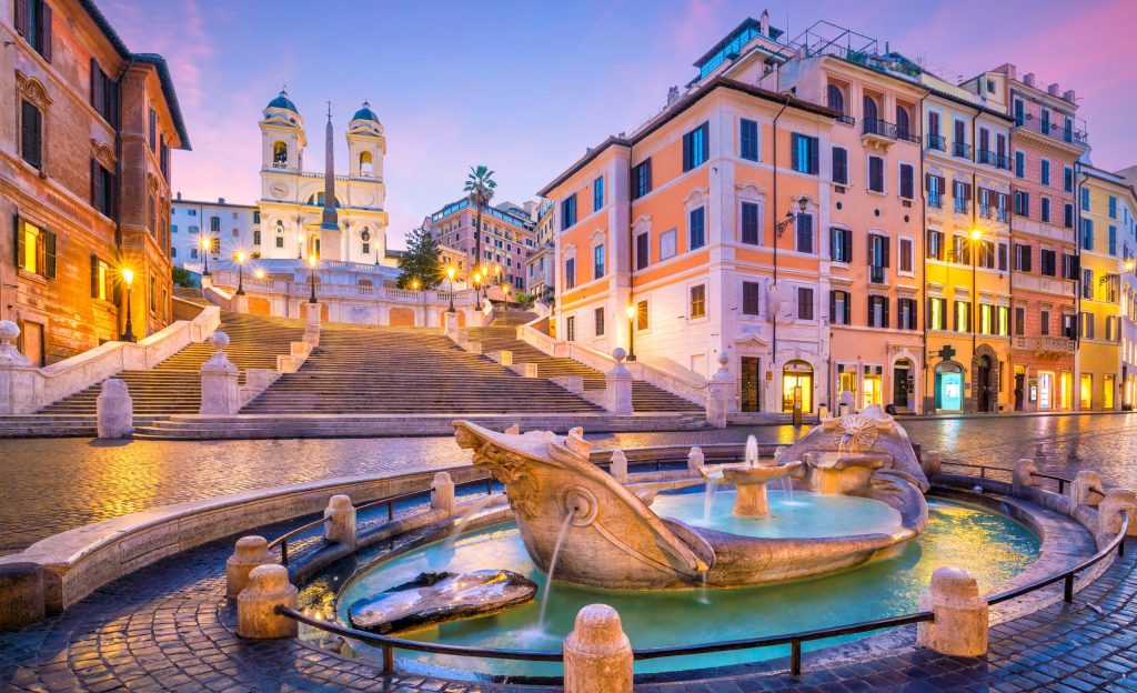 Spanish Steps in the morning, Rome, Italy at twilight