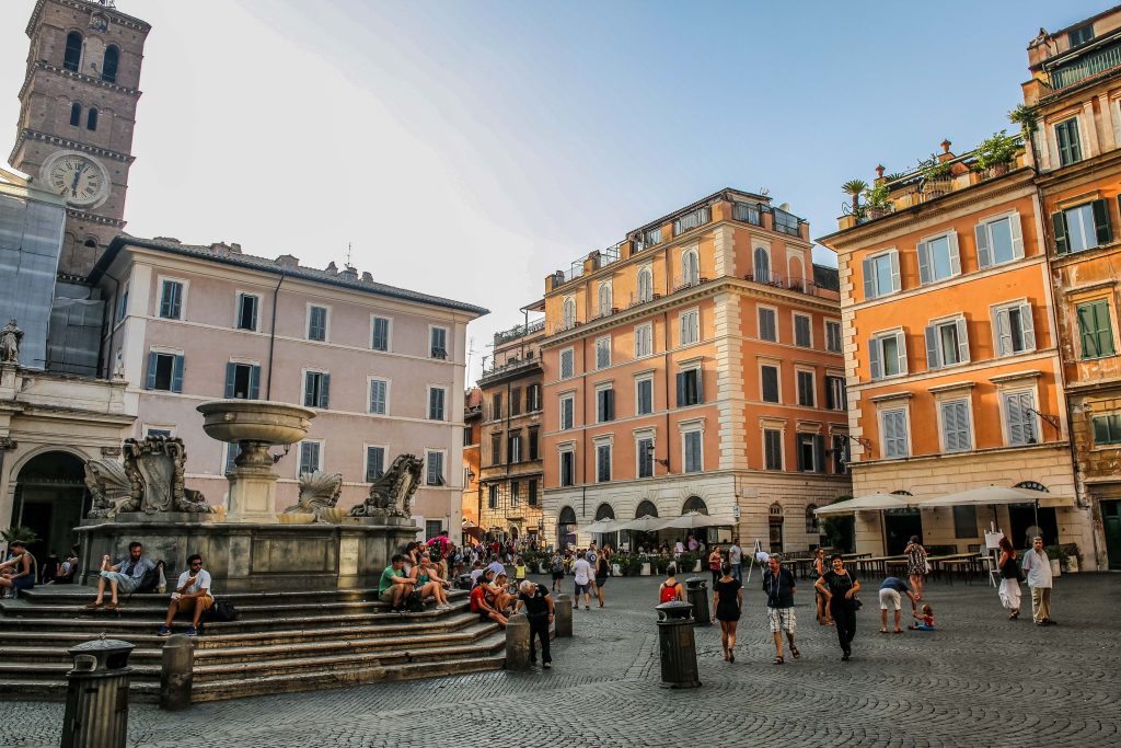 Piazza in Rome with Tourists