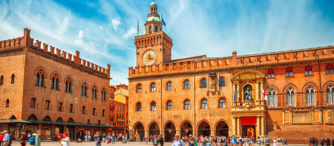 Italy Piazza Maggiore in Bologna old town