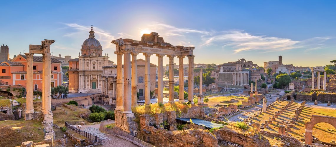 Rome sunrise city skyline at Rome Forum (Roman Forum), Rome, Ita