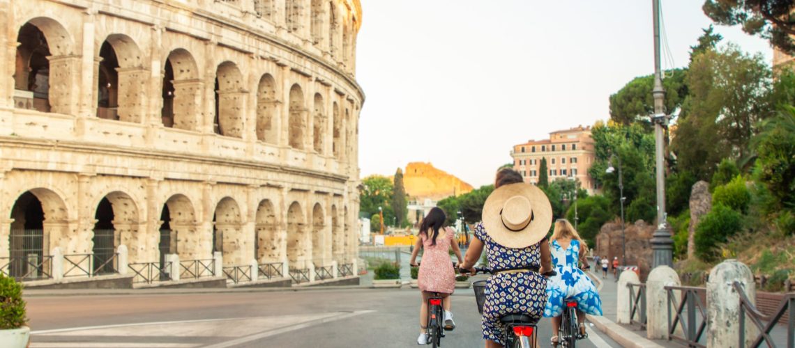 Bike Tour Colosseum in Rome, Italy at sunrise.